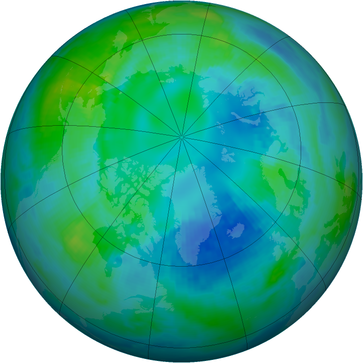 Arctic ozone map for 20 October 1997